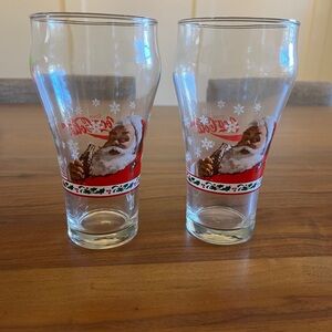 Set of 2 Vintage Coca Cola Santa Christmas Drinking Glasses